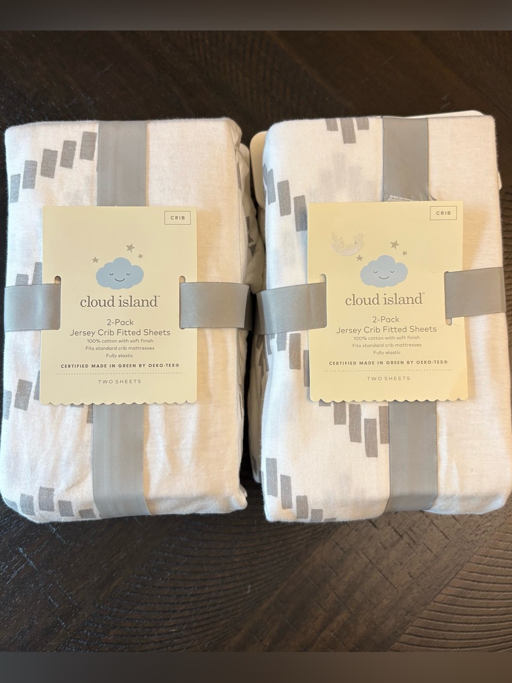 Cloud Island Fitted Crib Sheets Gray and White Brand New Fully Elastic Oeko Tex
